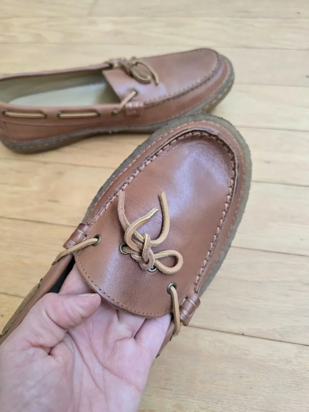 Lucas | brown leather moccasin style gum sole boat shoes | MENS 9.5